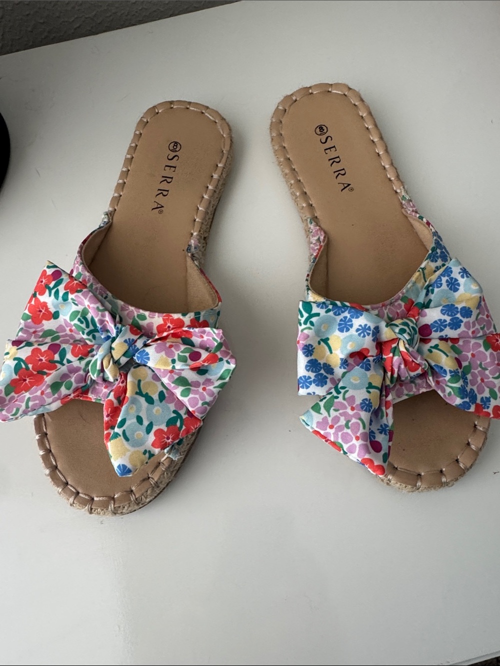 SERRA Floral Bow Slide Espadrille Sandals in Multi-Color, Size 8